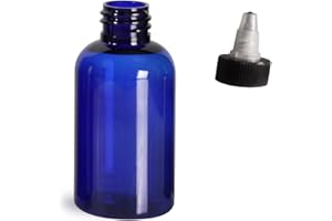 WOLFMOON BOTANICALS Set of 6 Reusable Plastic Bottles | 4oz Blue Boston Round Bottles with Twist Top Dispensing Caps | Open Yorker Caps for Oils, Aromatherapy, DIY Shampoo, Paint, Skin Care, Arts & Crafts (Blue-Boston)