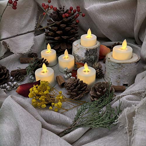 Battery Operated Flameless Fake Tea Light Candles Set of 6,Flickering Moving Wick LED Tea Light