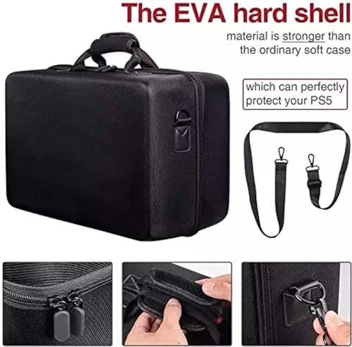 Cenxi Storage Bag For Ps5-Shockproof Hard Shell Bag- Luxury Waterproof Shoulder Playstation 5,Console & Accessories Organizer (Black)