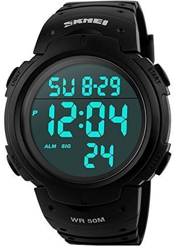 Men's Digital Sports Watch LED Screen Large Face Military Watches and Waterproof Casual Luminous Simple Army Watch - Black
