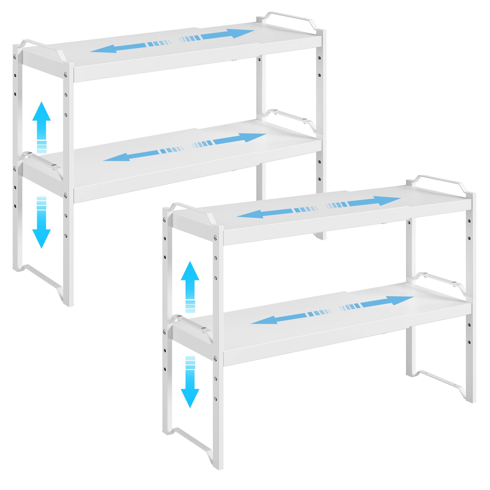 Photo 1 of 4 Pack Kitchen Cabinet Shelves Organizers, Kitchen Counter Storage Shelf Spice Rack, Expandable Length, Adjustable Height, Stackable, Sturdy 30LBS Bearing, Small Cupboard Tabletop Organizer Shelf Rack