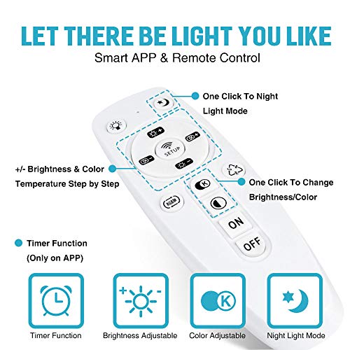 Remote Control Garage Light, Dimmable & Light Colors Adjustable