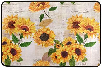Vintage Yellow Sunflower Entrance Doormat Indoor Welcome Door Mats 23.6 x 15.7 inch, Green Leaves Flower Floral Entry Way Doormats Floor Mats Bath Mat Shoe Scraper for Kitchen Bathroom Home Decor