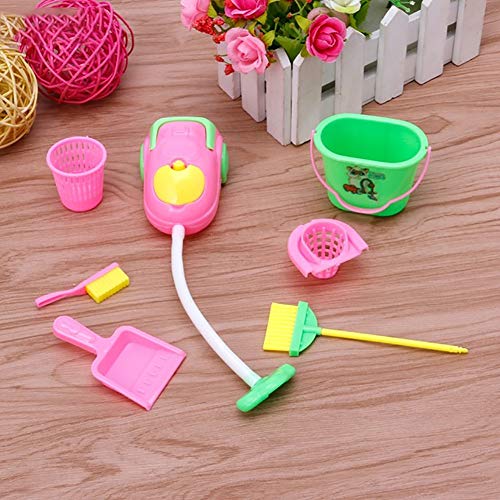 6Pcs Dolls House Patty Hoover Plastic Vacuum Cleaner Brush Bucket Miniature Modern Cleaning Accessories for Barbie Dollhouse Household Appliances