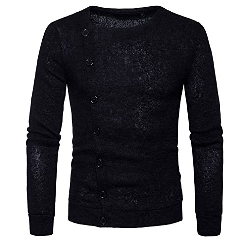 YanCui@ Men's Daily Casual Autumn Winter Solid Color Buttons Round Neck Knitted Sweater ,Black,M YanCui@ Men's Daily Casual Autumn Winter Solid Color Buttons Round Neck Knitted Sweater ,Black,M