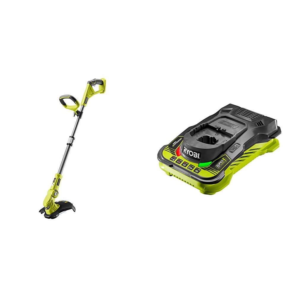 Ryobi OLT1832 18V ONE+ Cordless Grass Trimmer, 25-30cm Path (Zero Tool), 18 V, Hyper Green & RC18150 18V ONE+ Cordless 5.0A Battery Charger