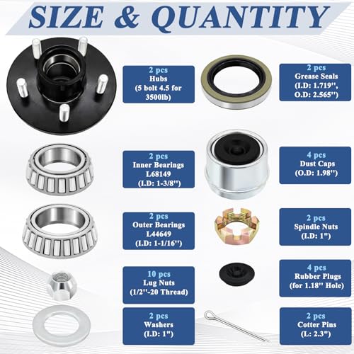 thumbnail image 2 of 2-Pack L44643/10 Trailer Wheel Hub Bearings Kit With Seals, Pin & Dust Cover – PGN Bearings 2 of 6