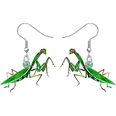 SHIGIE Acrylic Cute Green Praying Mantis Bug Earrings Dangle Cartoon Animals Funny Jewelry For Women Insect lovers Charms Gifts