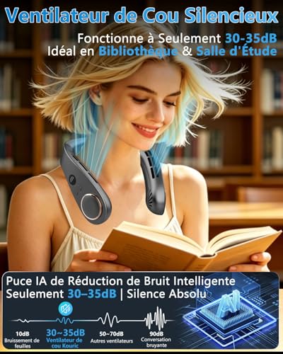 Kouric Ultra-Quiet Mobile Air Conditioning Neck Fan with LED Display, 3 Cooling Levels (15°C/20°C/25°C), Battery 5500mAh Battery Life Max 15 Hours, for Children & Adults Office Travel