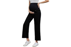 Ecavus Women's Maternity Jeans Over Belly Wide Leg Comfy Stretch Denim Pants with Pockets, XS-XXL
