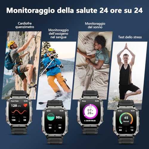 Blackview Men's Smartwatch, 2.01 Inch Military Smartwatch Fitness with Bluetooth Calls Smart Watch 115+ Sports Modes/900 mAh/Sleep/Heart Rate Monitor/Torch/Compass for Android IOS
