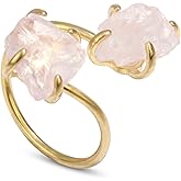 Raw Rose Quartz Ring, Natural Pink Carnelian Ring for Women, 14k Gold Plated Handmade Adjustable Healing Pink Stone Ring for Rose Quartz Jewelry