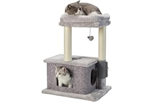 MECOOL Cat Tree,Scratching Posts with Condos Cats Tower Beds and Dangling Ball Toys,Massage Brush 5in1 Multi-Purpose for Indoor Kittens and Cats(Gray)