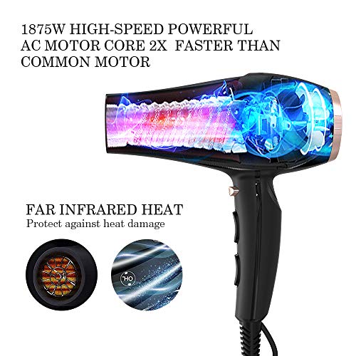 Hair Dryer ABODY 1875W Negative ions Professional Ionic Blow Dryer Powerful with Concentrators & Dif - //coolthings.us