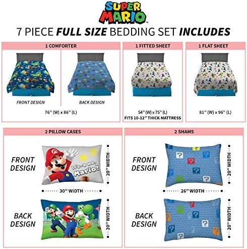 Super Mario themed bedding set including comforter and sheet priced at $69.99.