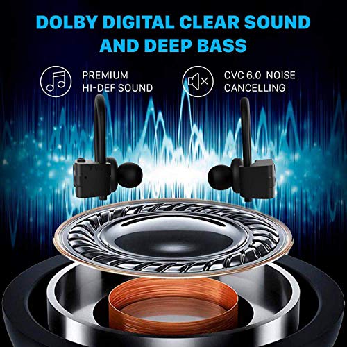 Latest 2020 Bluetooth 5.0 Headphones w/12+ Hours - QCC3003 Chipset - Sport Lightweight Wireless Earphones w/Noise Cancelling Mic - Bass, IPX7 Waterproof in-Ear Earbuds for Gym, Running, Workout