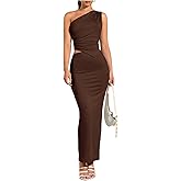 WDIRARA Women's 2 Piece Outfits Ruched One Shoulder Tank Bodycon Long Skirt Set