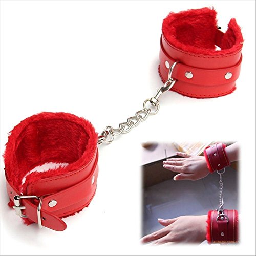 Jiuhexu Adjustable PU Leather Handcuffs Adjustable Soft Wrist Cuffs (Red)