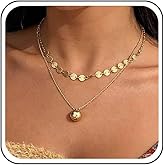 Iaceble Bead Ball Layered Necklace Gold Disc Coin Choker Necklace Tiny Bead Pendant Necklaces Coin Disc Chain Necklaces Jewelry for Women