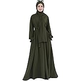 Women Muslim Dress Middle East Arabian Robe Islamic Modest Dress with Hijab Scarf Lace Sleeve Flowy Abaya Dress