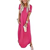 ANRABESS Womens Summer Maxi Dress Short Sleeve Casual Loose Long T Shirt Dresses Split Vacation Beach Sundress Travel Outfits