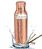 Prisha India Craft Pure Copper Water Bottle/Handmade Leak Proof Copper Vessel for Travel/Jointfree Insulated Copper Thermos with Ayurvedic Health Benefits, 30 Ounce