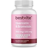 BESTVITE Quercetin with Bromelain 500mg/250mg (120 Vegetarian Capsules) - No Stearates - No Silicon Dioxide - Vegan - Non GMO - Gluten Free
