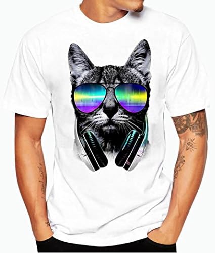2018 Sbubuy Print Men Shirts, Fashion Short Sleeve Cotton Graphic Tank Tops Tees Blouse (XXL, White)