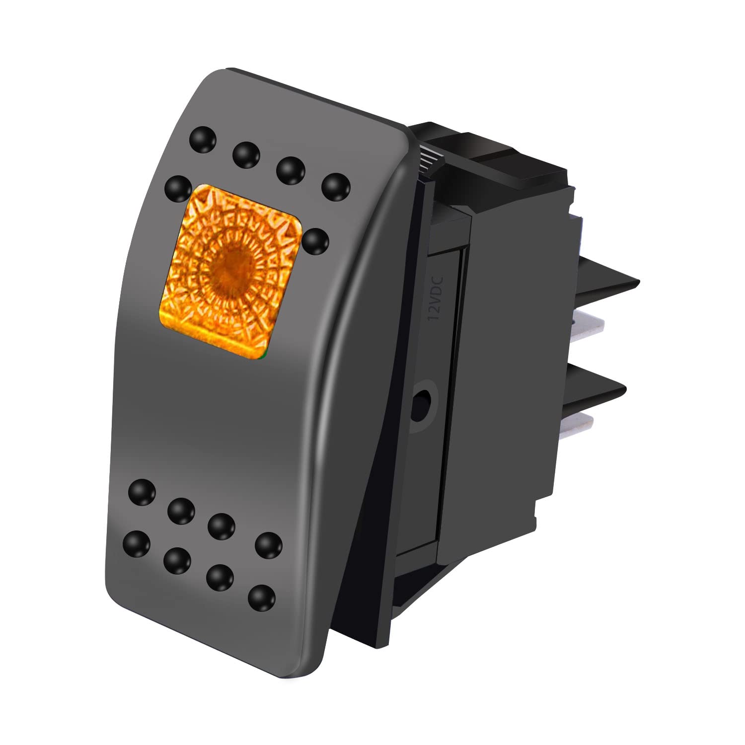 mxuteuk 12V Self-Locking LED Illuminated Rocker Switch 4Pin SPST ON/Off Switch with Yellow LED Light 20A Car Offroad Push Button Rocker Toggle Switch for Car Boat Marine RK1-06-Y