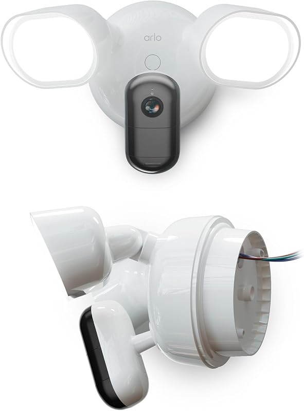 Floodlight 2K con cavo, Telecamera Wi-Fi da esterno, 2K HDR, Grandangolo 160°, Visione notturna a colori, Sirena d’allarme, Fino a 2000 lumen, Prova di Arlo Secure, 2 telecamere