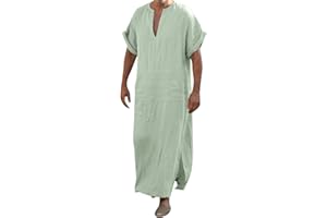 Thobe for Men Long Sleeve Muslim Kaftan Cotton Linen Arabic Abaya Islamic clothing Mens Caftan Islamic Cloth Shirt Gown