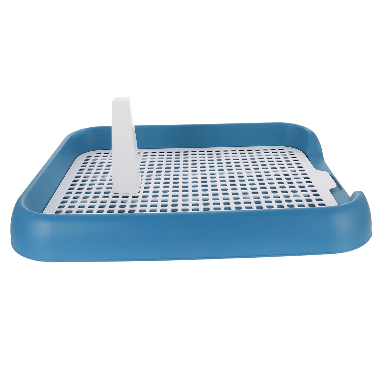 POPETPOP Indoor Dog Potty Tray with Pillar: Puppy Training Toilet with Removable Grid, Portable Pet Pee Pad Holder for Small Dogs and Cats, 45x34.8cm Blue