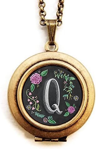Dearest Mine Women's Brass Plated Chalkboard Initial Petite Art Locket Necklace Letter Q 18 Inches