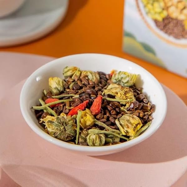 JINQI CHRYSANTHEMUM CASSIA SEEDS TEA HONEYSUCKLE, CHINESE WOLF-BERRY, SWEET-SCENTED OSMANTHUS, BURDOCK ROOT COMBINATION OF FLORAL TEA (200G, 8GX25BAGS)7.05OZ (1BOXES, 25BAGS)