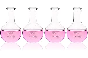 Labvida 4pcs of Glass Boiling Flasks of Flat Bottom, Vol.250ml, Borosilicate 3.3 Glass, LVD001