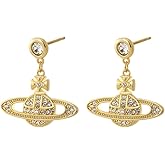 Saturn Planet Earrings 925 Sterling Silver Gold Plated Cubic Zirconia Dangle Earrings for Women