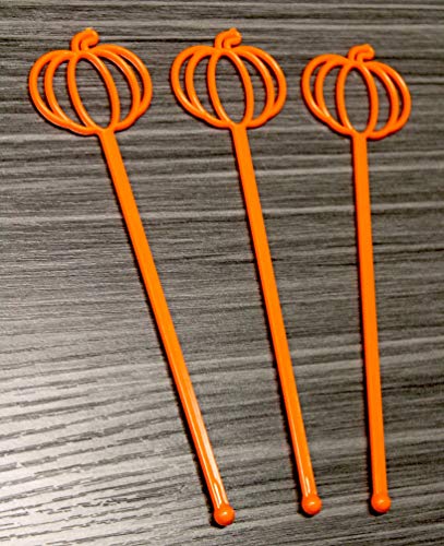 6" Pumpkin Swizzle Sticks, Drink Stirrers, Halloween Decorations, Orange, Set of 24 - Made in USA