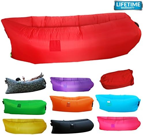 Inflatable Lounger, Air Chair Topie Original, Ripstop Parachute Polyester Material, Easiest Lounger to Inflate, Lay Bag Air Hammock (Red)