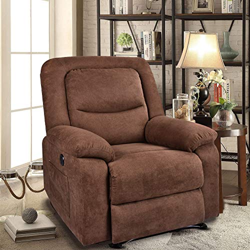 Recliner Chair Sleeper Reading Chairs for Bedroom Oversized Linen Recliner Chairs for Living Room Theater Seating Power Recliner with Heat and Massage (Brown)
