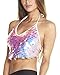 iHeartRaves Pink Party Monster Sequin Halter Crop Top Shirt (Medium)