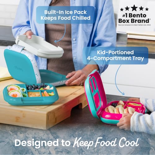 Bentgo® Kids Chill Lunch Box - Confetti Designed Leak-Proof Bento Box & Removable Ice Pack - 4 Compartments, Microwave & Dishwasher Safe, Patented, 2-Year Warranty (Confetti Edition - Truly Teal)