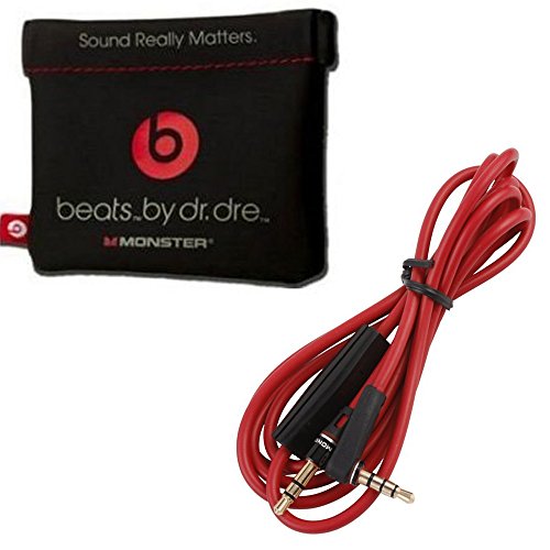 Musicx Replacement Leather Pouch for Dr. Dre Monster Beats Stereo Headset Headphones With 3.5mm Right Angle 800 AUX Cable and 1.2m Headphone Cable Dr. Dre Headphones