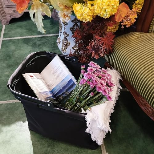 Diurwur 30L Shopping Basket Family Shopping Bag Foldable Carry Basket Large Picnic Basket Folding Basket Travel Bag Practical Shopping Basket with Padded Handles Ideal for Travel/Picnic/Shopping