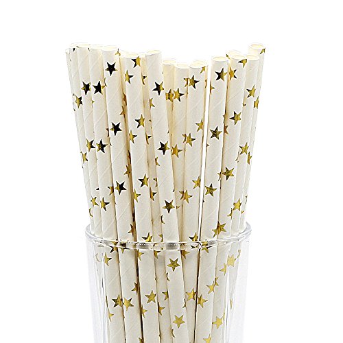 CTIGERS Metallic Gold Stars Paper Straws Pack of 25