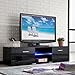NewRetailGlobal High Gloss TV Stand Console Black Unit Cabinet with LED Light Shelves 2 Drawers Console