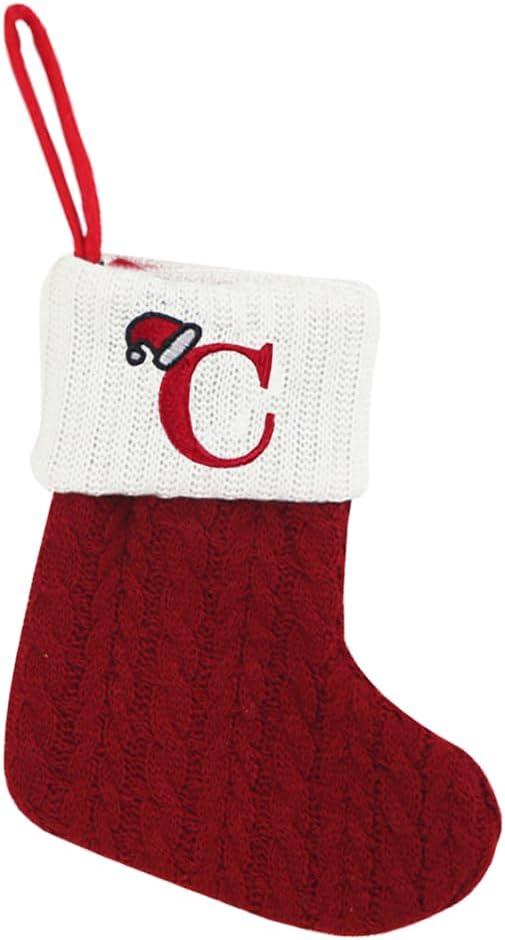 Stockings & Holders - Christmas Stockings with Initial, Small Embroidered Letter Knit Red White Christmas Stocking Letter Monogram Hanging Xmas Stockings for Family Christmas Tree Fireplace Decoration (C)