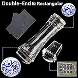 BTArtbox 2 Pcs Double Ended Transparent Round and Jelly Clear Stampers Plate And Scrapers Set DIY Nail Art Tools Template Manicure Accessories(Large:1.18in;Mini:1.1in;Rectangle:1.18 multiply 0.91in)