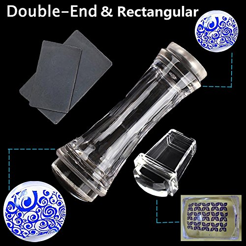BTArtbox 2 Pcs Double Ended Transparent Round and Jelly Clear Stampers Plate And Scrapers Set DIY Nail Art Tools Template Manicure Accessories(Large:1.18in;Mini:1.1in;Rectangle:1.18 multiply 0.91in)