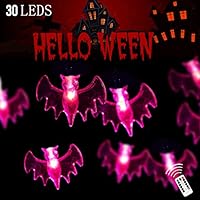 3D Halloween Lights Outdoor Decoration Purple Bat String Lights 30 LED 20 Ft Battery Operated 8 Modes Dimmable with Remote & Timer Waterproof Halloween Party Decoration Indoor Scary Atmosphere