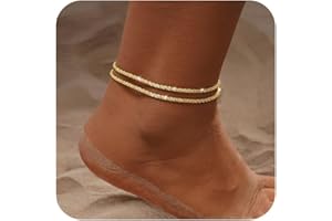 CAROVO Gold Ankle Bracelets for Women 14K Real Gold/Silver Plated Layered Anklet Waterproof Set Snake Sparkly Cuban Link Figa